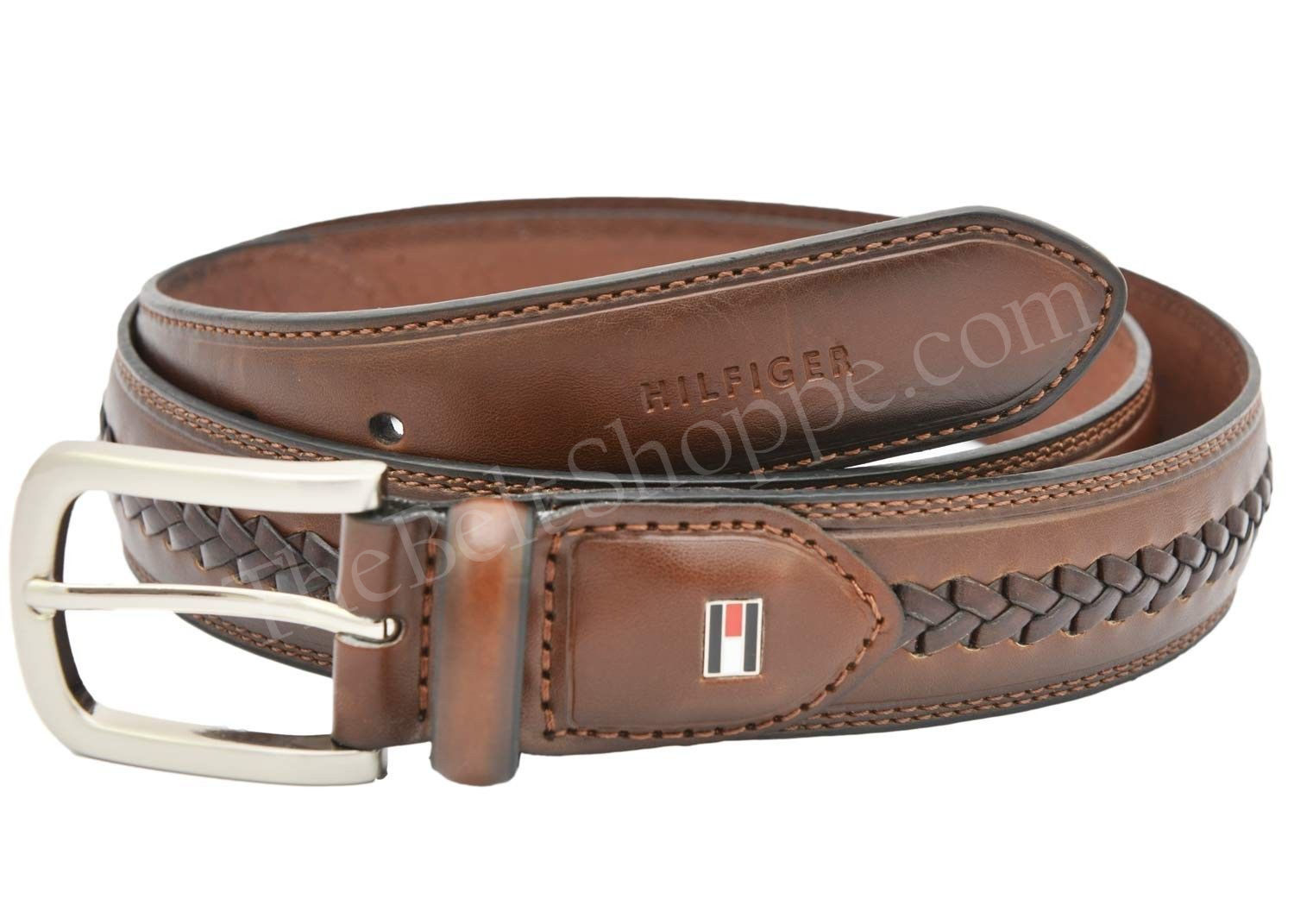 Tommy Hilfiger Men&#39;s Double Stitched Center Veg Leather Belt Brown - 32 - 44 | eBay