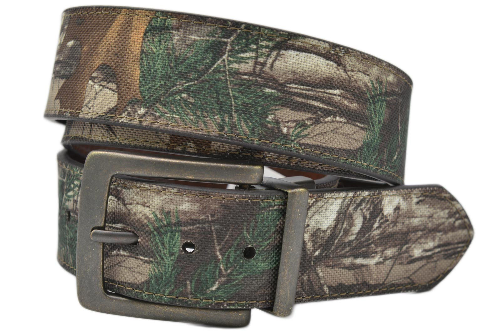 Realtree Mens Reversible Camouflage Canvas Or Brown Leather Belt New