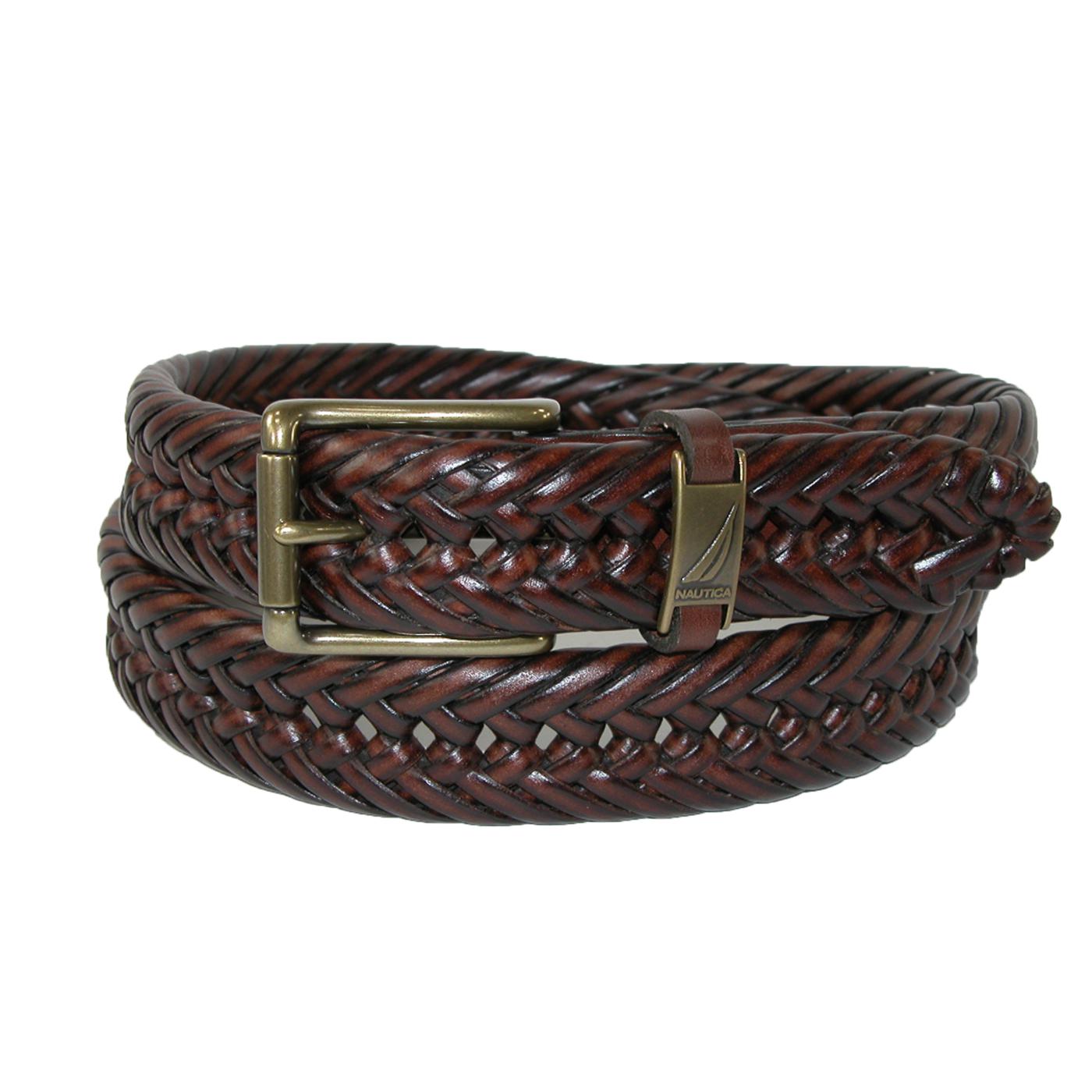 NAUTICA Men&#39;s Braided Hand Laced Leather Belt Light Brown Tan - NEW - 32 - 44