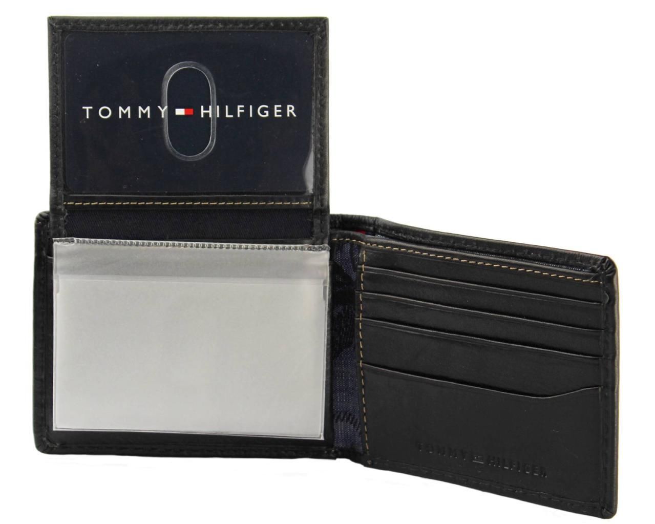 TOMMY HILFIGER Men&#39;s Logan Genuine Black Leather Bifold Billfold Wallet 4435-01 | eBay